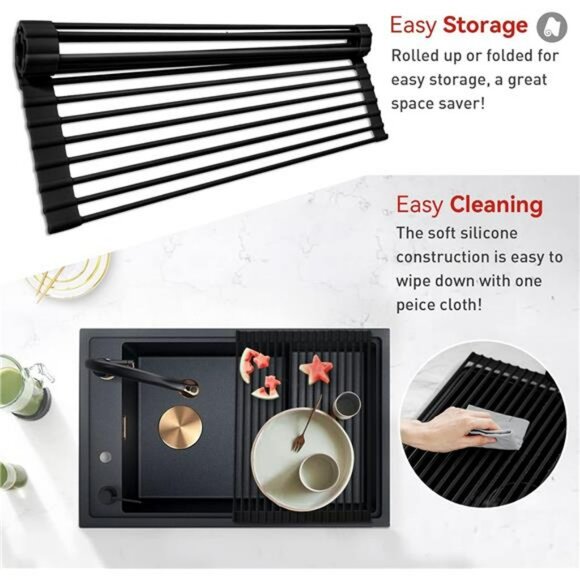 Over sink roll up dish drying rack silicone foldable kitchen mat heat resistant - Picture 4 of 7